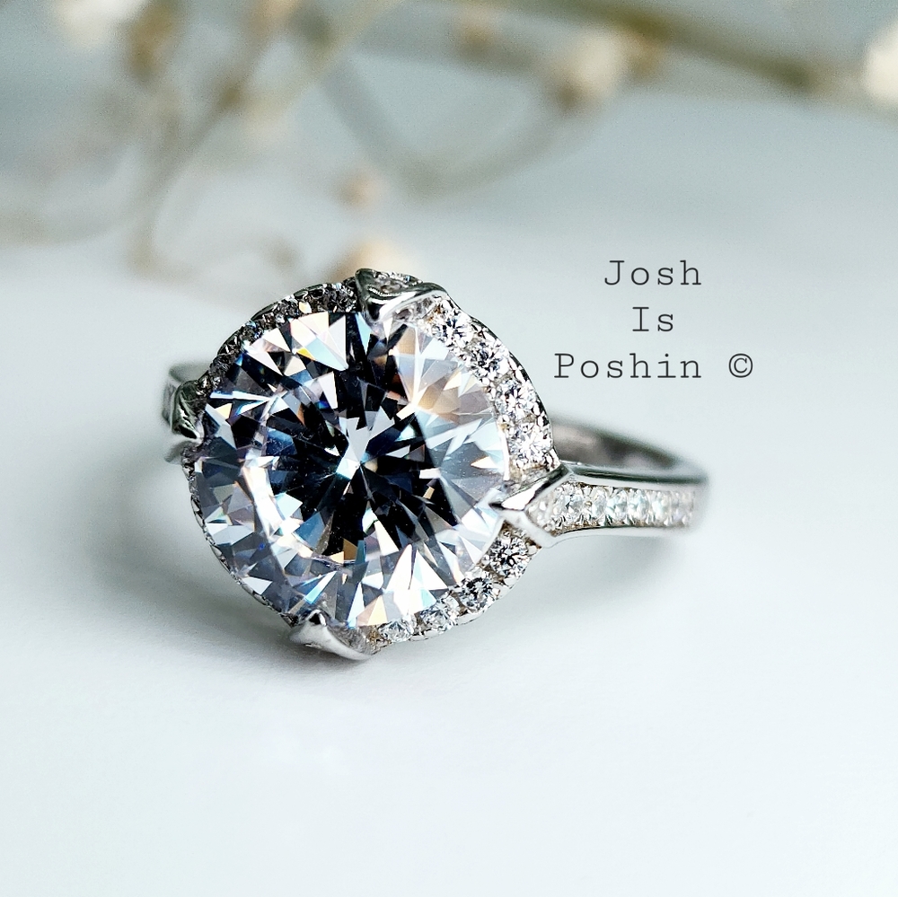 3.55CT white diamond halo ring in sterling silver